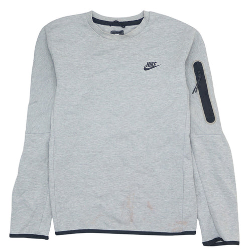 Nike Men's Grey Small Pullover Crew Neck Sweatshirt Zip Pocket