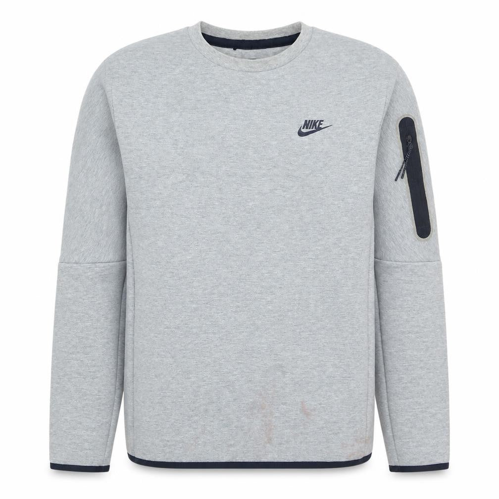 Front view of Nike Men's Grey Small Pullover Crew Neck Sweatshirt Zip Pocket