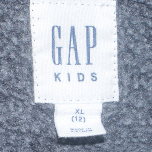 GAP Boys Grey Full Zip Hoodie Size 12 Years Fleece Cotton Logo Zip