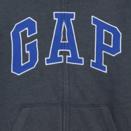 GAP Boys Grey Full Zip Hoodie Size 12 Years Fleece Cotton Logo Zip