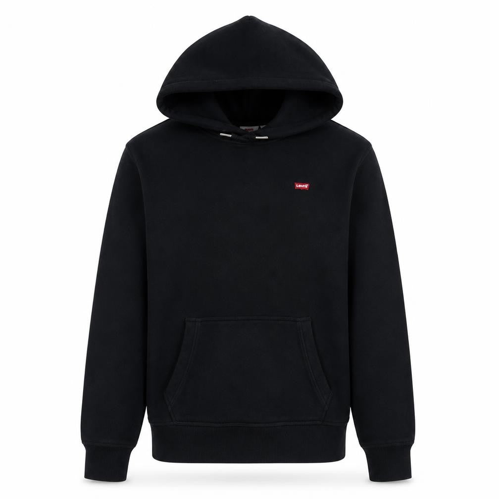 Front view of Levi's men’s black pullover hoodie xs cotton fleece sweatshirt