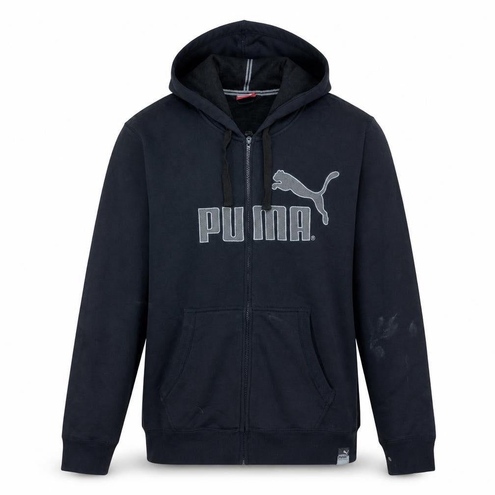 Puma Men's Black Full Zip Hoodie XL Logo Fleece Sweatshirt
