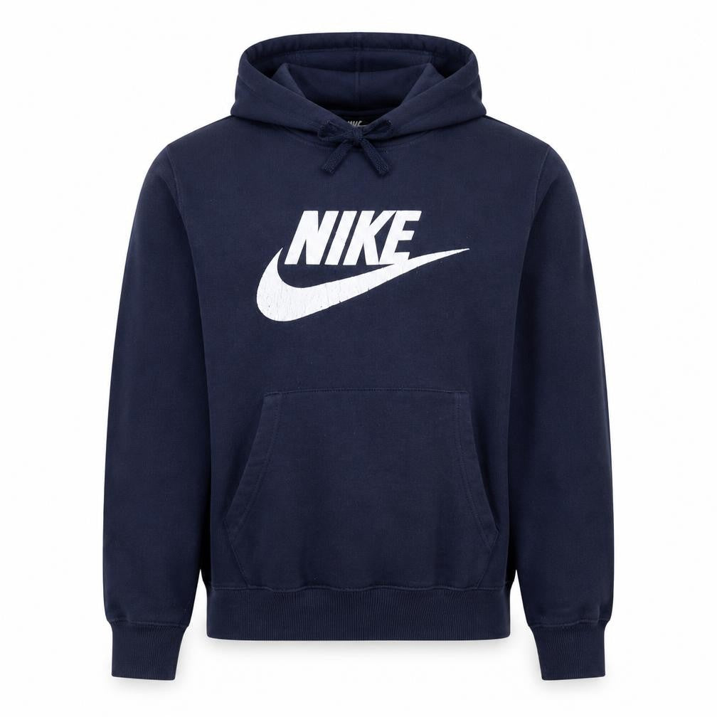 Front view of Nike Men's Blue Pullover Hoodie Small Logo Fleece Sweatshirt