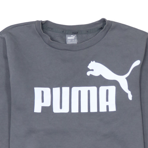 Puma Boys Grey Crew Neck Logo Sweatshirt 13-14 Years Cotton Blend