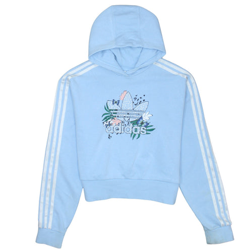 Adidas Girls Blue Pullover Hoodie 13-14 Years Butterfly Floral Graphic