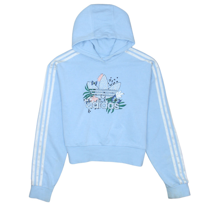 Adidas Girls Blue Pullover Hoodie 13-14 Years Butterfly Floral Graphic