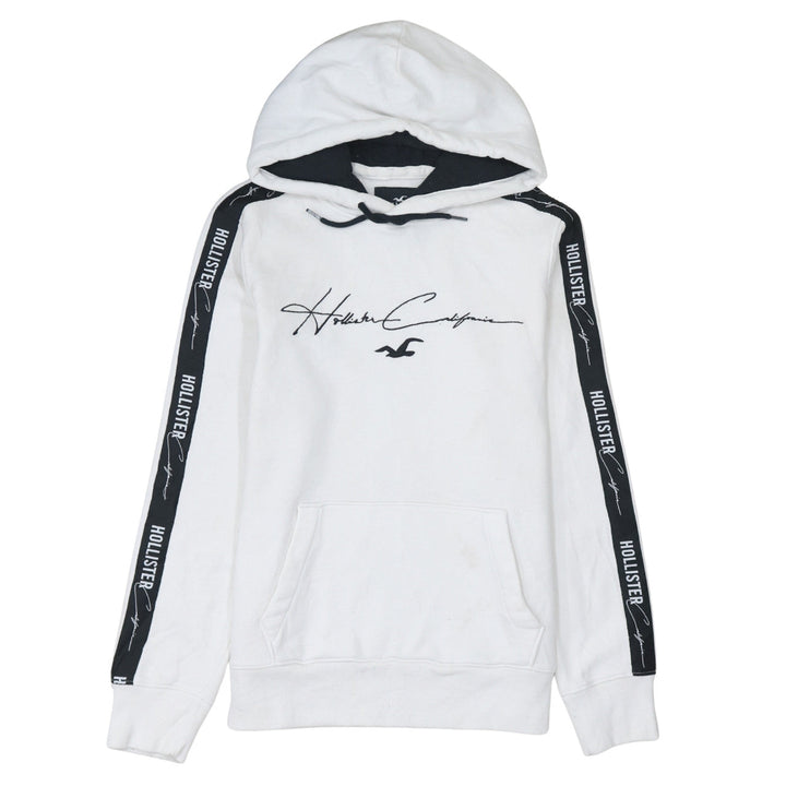 Hollister Men’s White Pullover Hoodie Small Logo Graphic Fleece Sweatshirt