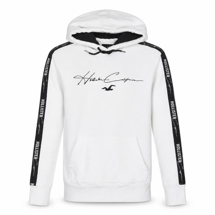 Hollister Men’s White Pullover Hoodie Small Logo Graphic Fleece Sweatshirt