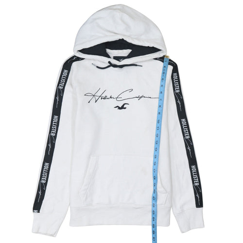 Hollister Men’s White Pullover Hoodie Small Logo Graphic Fleece Sweatshirt
