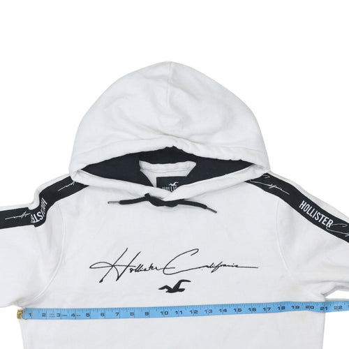 Hollister Men’s White Pullover Hoodie Small Logo Graphic Fleece Sweatshirt