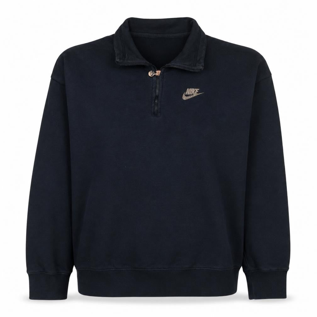 Front view of Nike women’s black xs 1/4 zip logo oversized sweatshirt