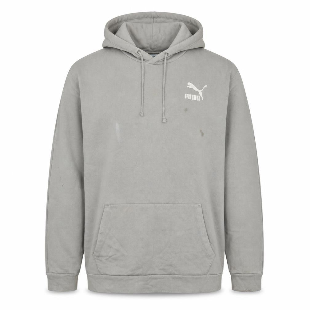 Front view of Puma Men's Grey 2XL Pullover Hoodie with Logo and Pocket