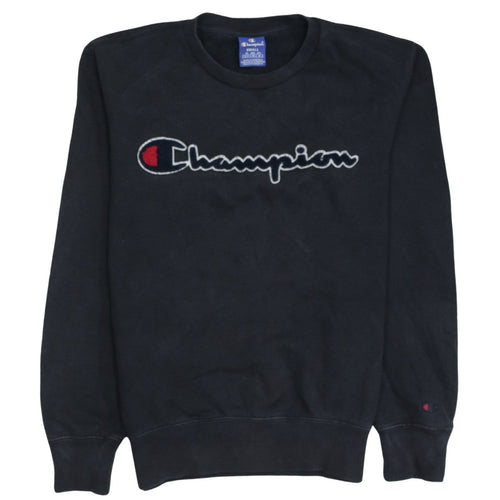 Champion Men Black Small Pullover Sweatshirt Embroidered Logo Cotton