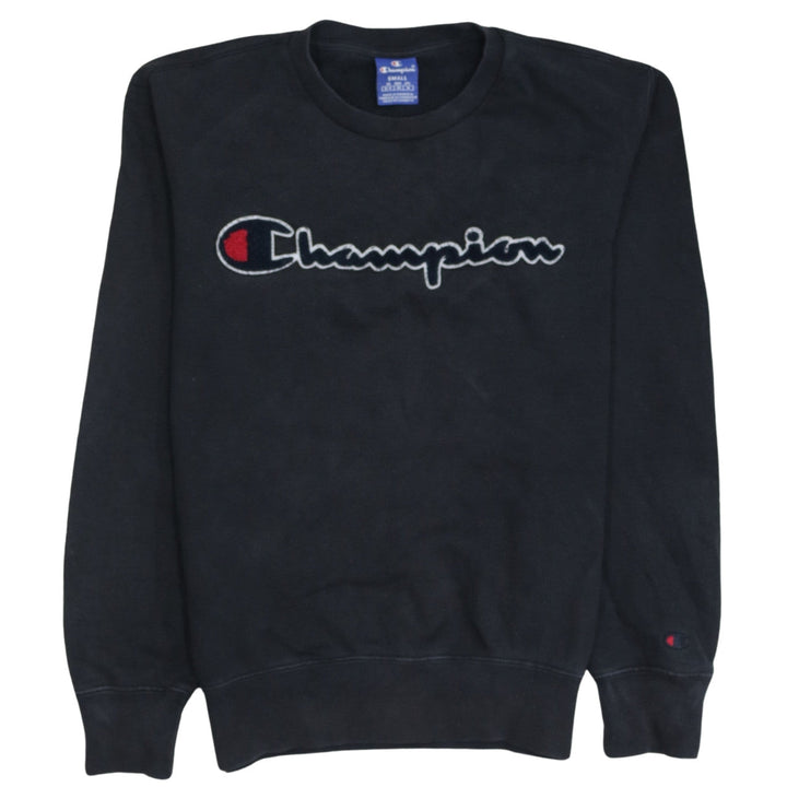 Champion Men Black Small Pullover Sweatshirt Embroidered Logo Cotton