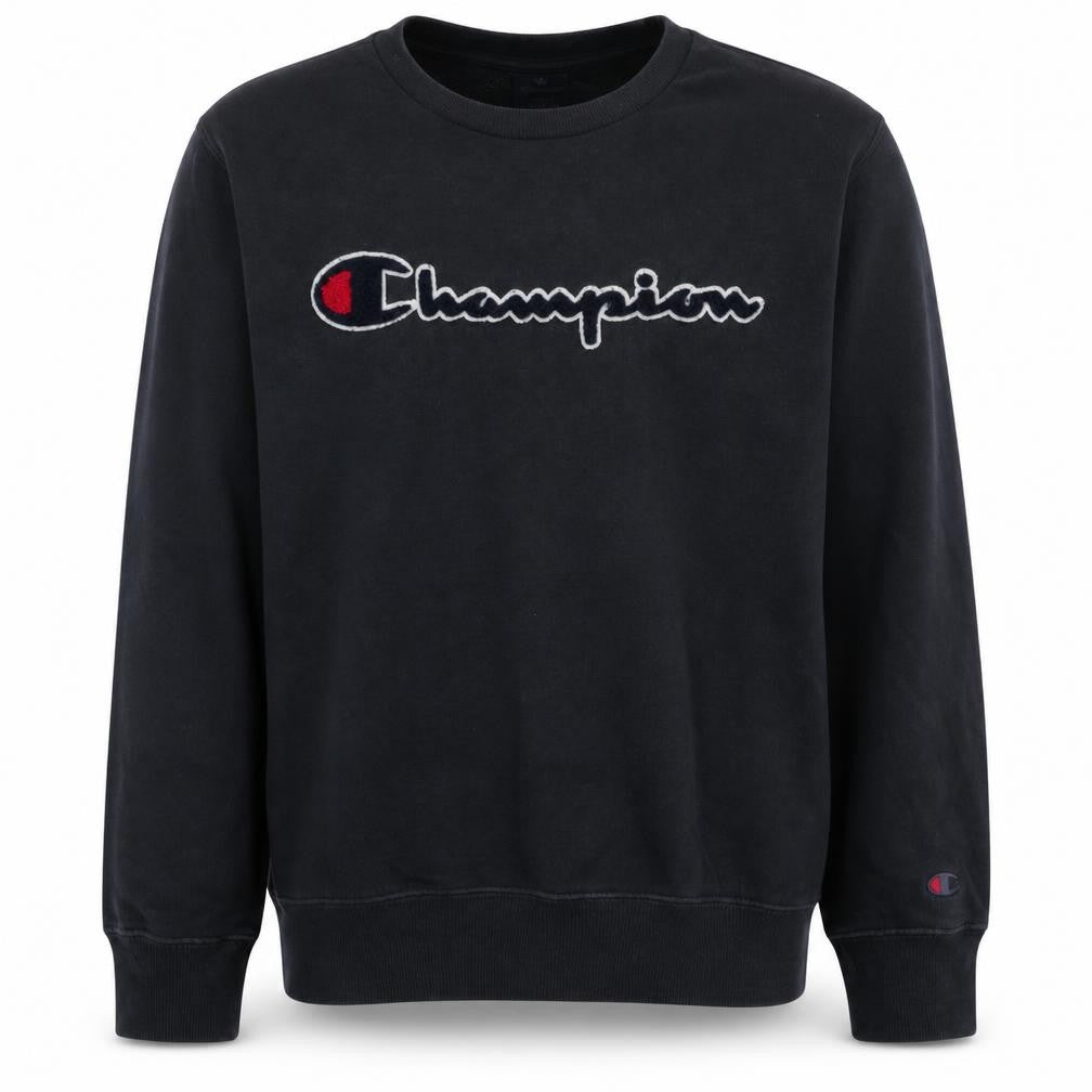 Front view of Champion Men Black Small Pullover Sweatshirt Embroidered Logo Cotton