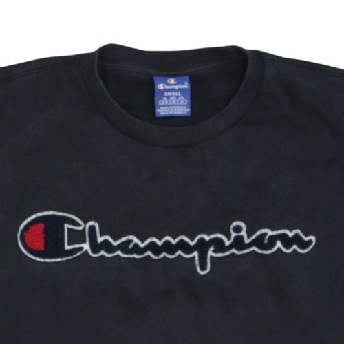 Champion Men Black Small Pullover Sweatshirt Embroidered Logo Cotton