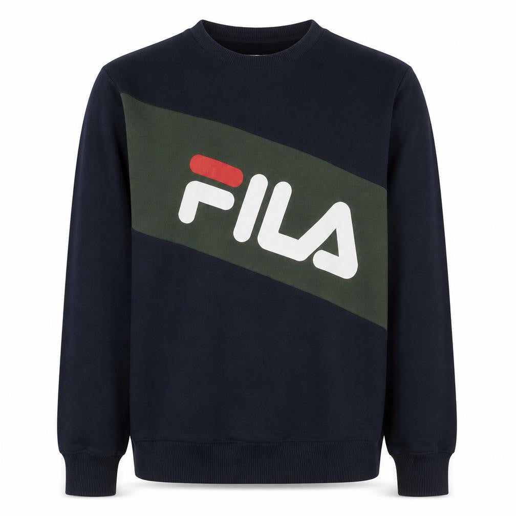 Front view of Fila Men Blue XL Pullover Sweatshirt Crew Neck Logo Graphic