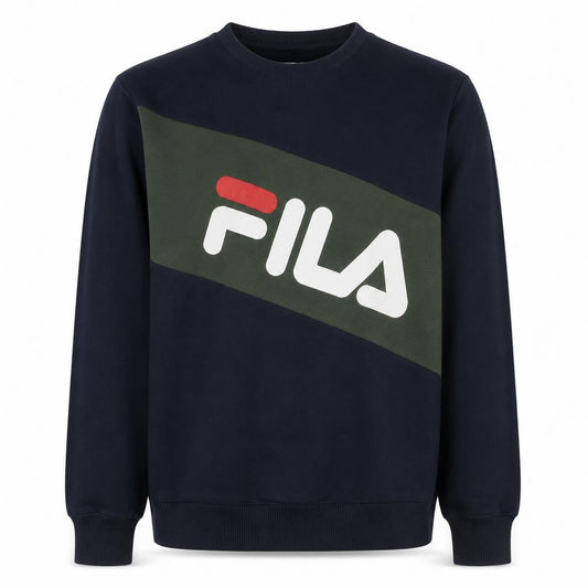 Front view of Fila Men Blue XL Pullover Sweatshirt Crew Neck Logo Graphic