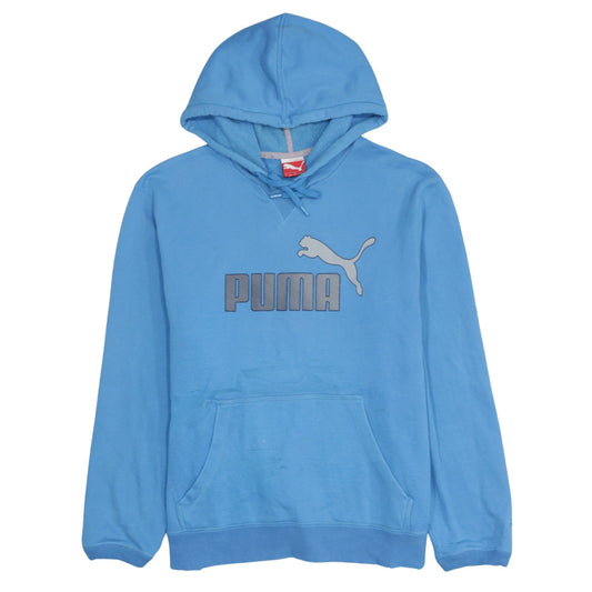 Puma Mens Blue Pullover Hoodie L Sports Logo Fleece Sweatshirt