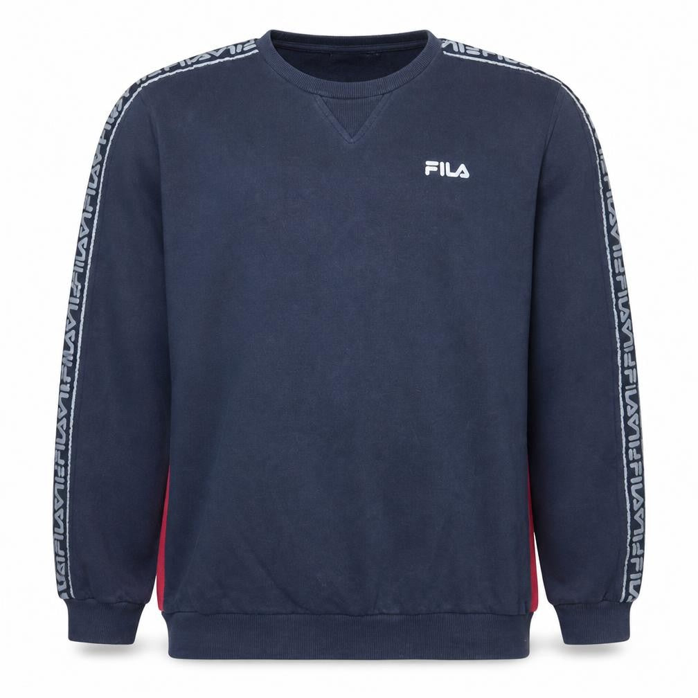 Front view of Fila Men's Blue XL Pullover Sweatshirt Crew Neck Logo Sportswear