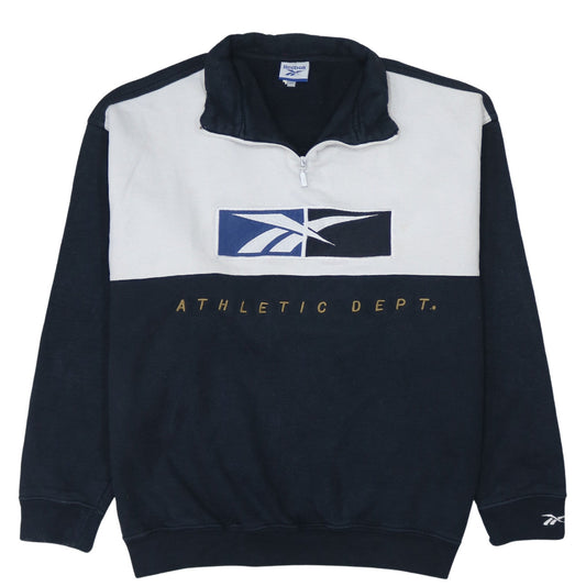 Reebok Men's Blue White XL 1/2 Zip Athletic Dept Vintage Sweatshirt