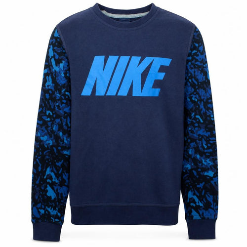 Nike Men's Blue Camouflage Sleeve Crew Neck Cotton Sweatshirt M
