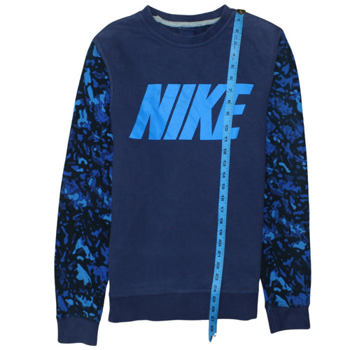 Nike Men's Blue Camouflage Sleeve Crew Neck Cotton Sweatshirt M