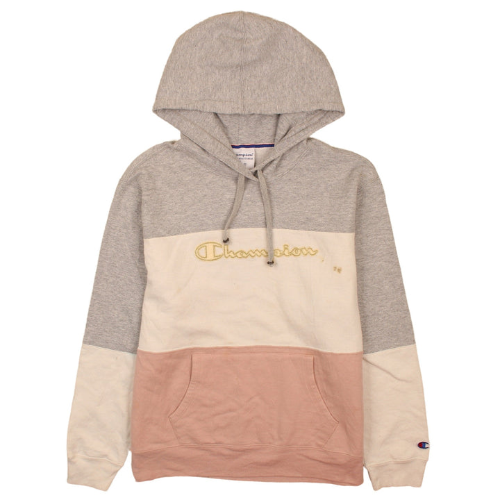 Champion Women's Grey Beige Pink Colourblock Pullover Hoodie L
