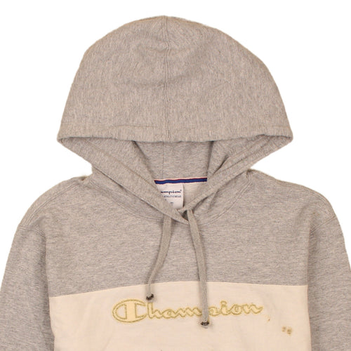 Champion Women's Grey Beige Pink Colourblock Pullover Hoodie L