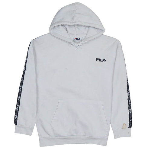 FILA Women White Pullover Hoodie Logo Tape S/10 Casual Long Sleeve