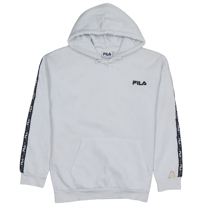 FILA Women White Pullover Hoodie Logo Tape S/10 Casual Long Sleeve