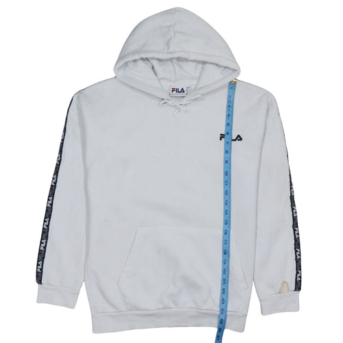FILA Women White Pullover Hoodie Logo Tape S/10 Casual Long Sleeve