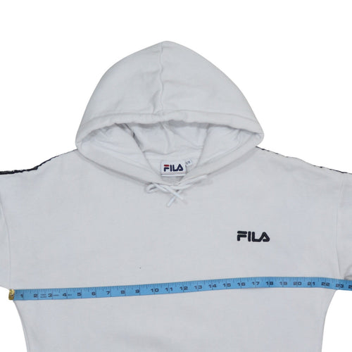 FILA Women White Pullover Hoodie Logo Tape S/10 Casual Long Sleeve