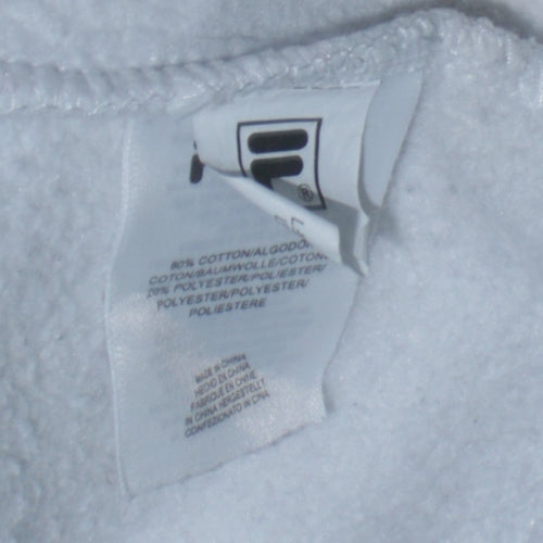 FILA Women White Pullover Hoodie Logo Tape S/10 Casual Long Sleeve