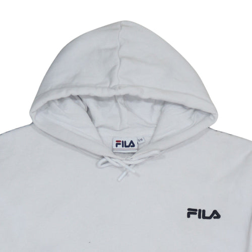 FILA Women White Pullover Hoodie Logo Tape S/10 Casual Long Sleeve