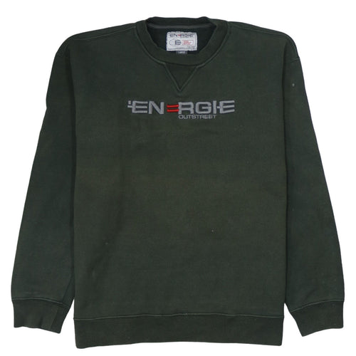 Energie Men's Green Large Pullover Crew Neck Embroidered Sweatshirt