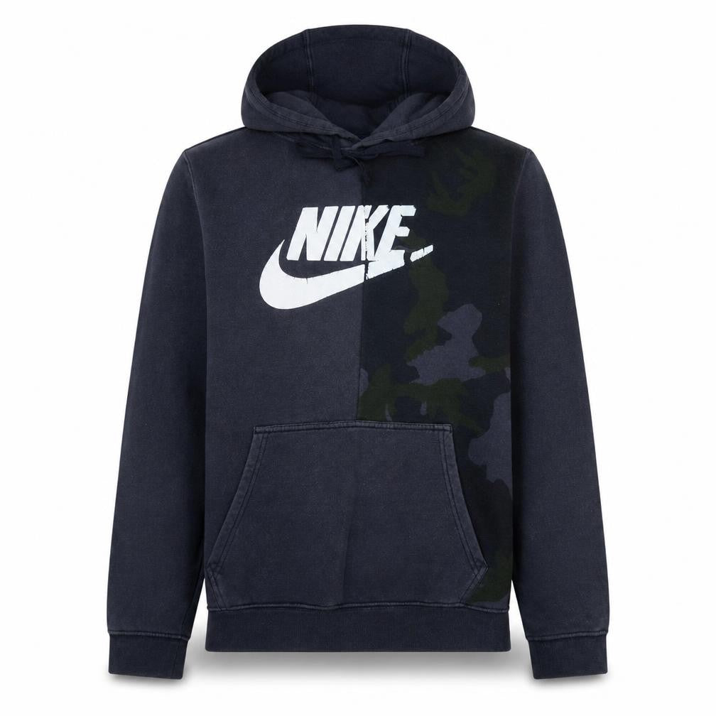 Front view of Nike Men's Blue Pullover Hoodie S Camouflage Graphic Logo Fleece