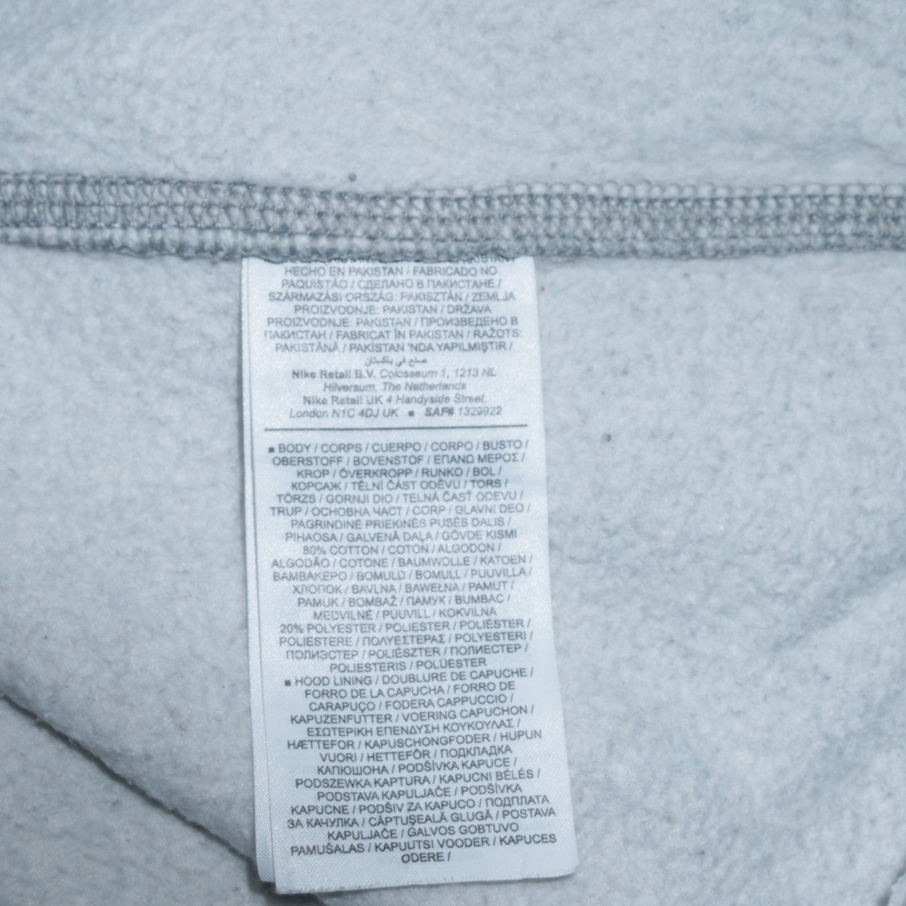 Nike Men Grey Pullover Hoodie L Regular Fit Fleece Sportswear