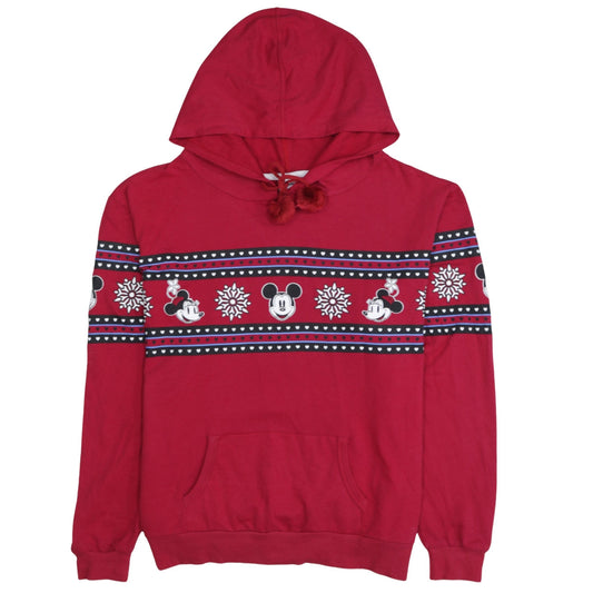Front view of Disney Women's Red Hoodie XL Mickey Mouse Fair Isle Pullover Secret Possessions