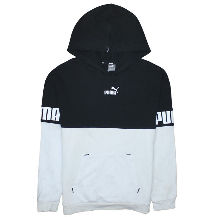 Puma Boys Black & White Pullover Hoodie 15-16 Years Colourblock Logo Fleece