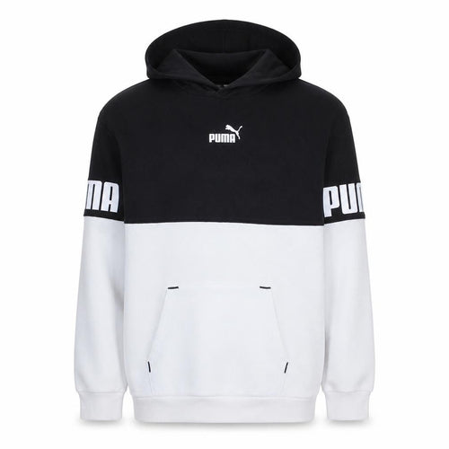 Puma Boys Black & White Pullover Hoodie 15-16 Years Colourblock Logo Fleece
