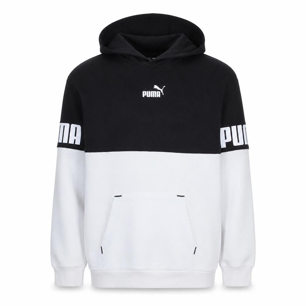 Puma Boys Black & White Pullover Hoodie 15-16 Years Colourblock Logo Fleece