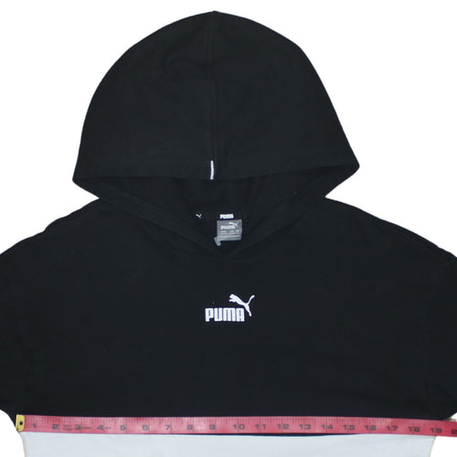 Puma Boys Black & White Pullover Hoodie 15-16 Years Colourblock Logo Fleece