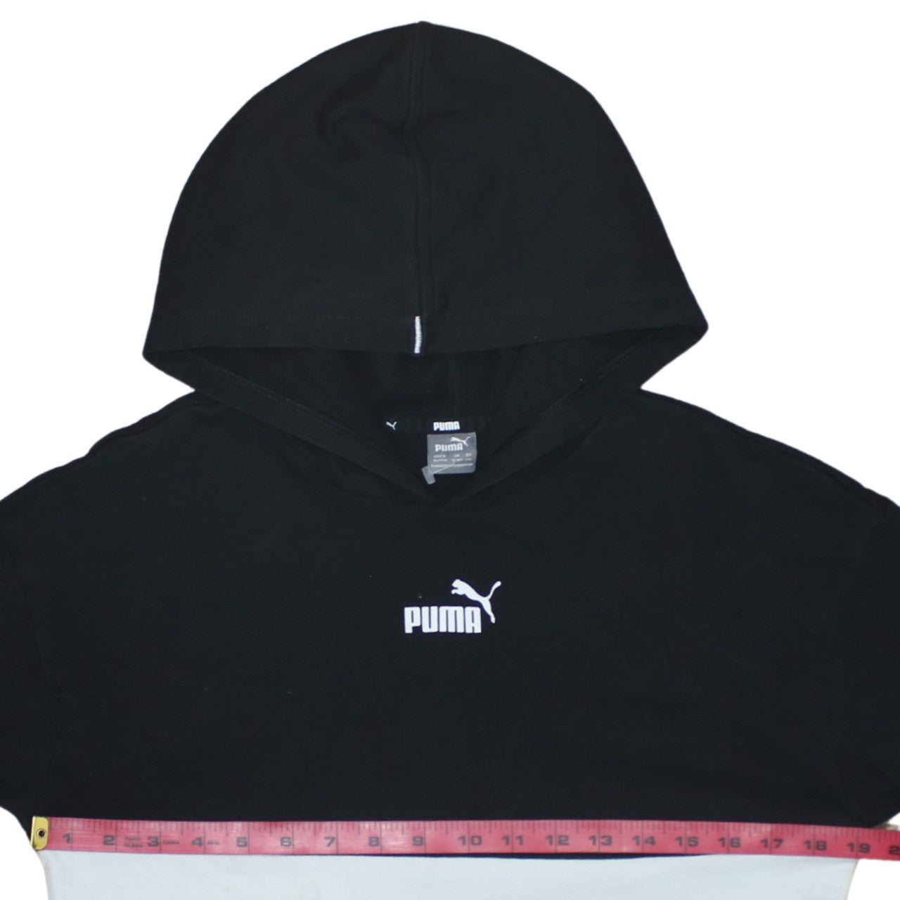 Puma Boys Black & White Pullover Hoodie 15-16 Years Colourblock Logo Fleece
