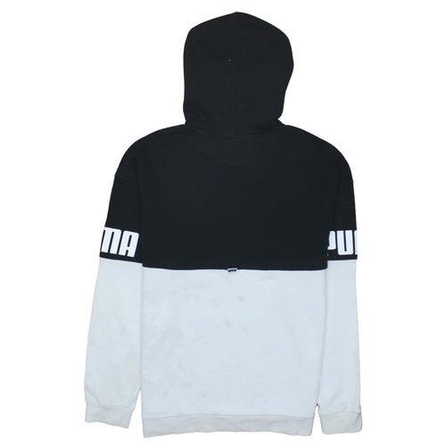 Puma Boys Black & White Pullover Hoodie 15-16 Years Colourblock Logo Fleece