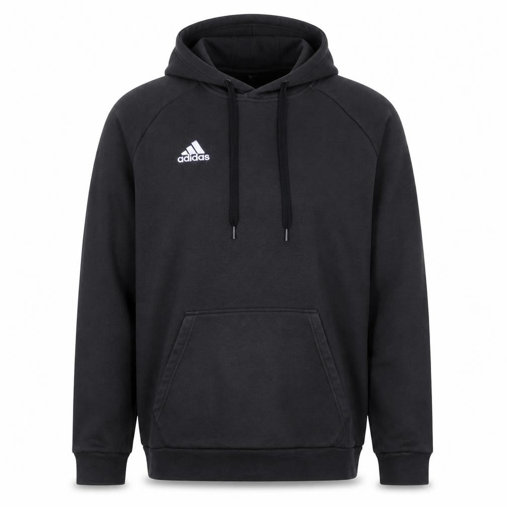 Front view of Adidas Men's Black Pullover Hoodie, size M, Regular Fit Sportswear