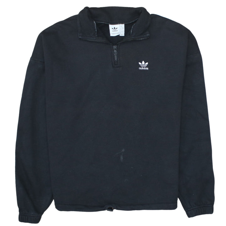 Adidas Women Black 1/4 Zip Sweatshirt UK 10 Logo Trim Long Sleeve