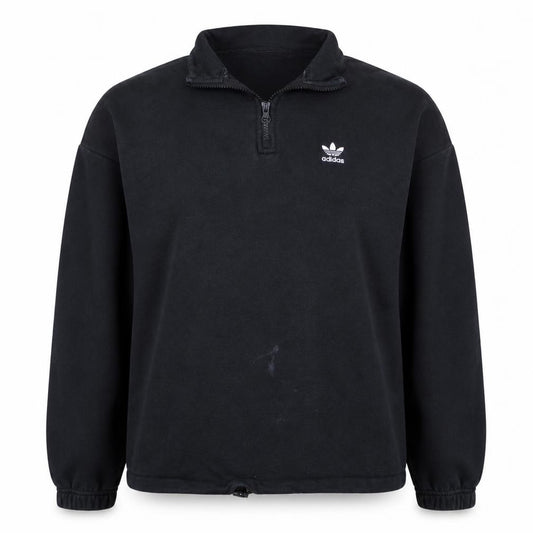 Front view of Adidas Women Black 1/4 Zip Sweatshirt UK 10 Logo Trim Long Sleeve