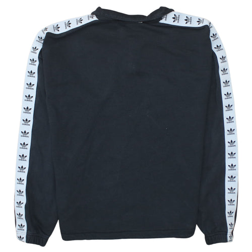 Adidas Women Black 1/4 Zip Sweatshirt UK 10 Logo Trim Long Sleeve