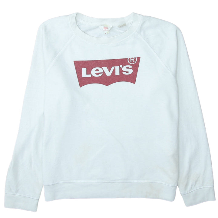 Levi's Women White Logo Crew Neck Pullover Sweatshirt Size M